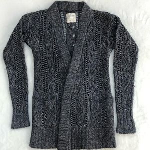 aerie long, dark grey, chunky cable knit cardigan!